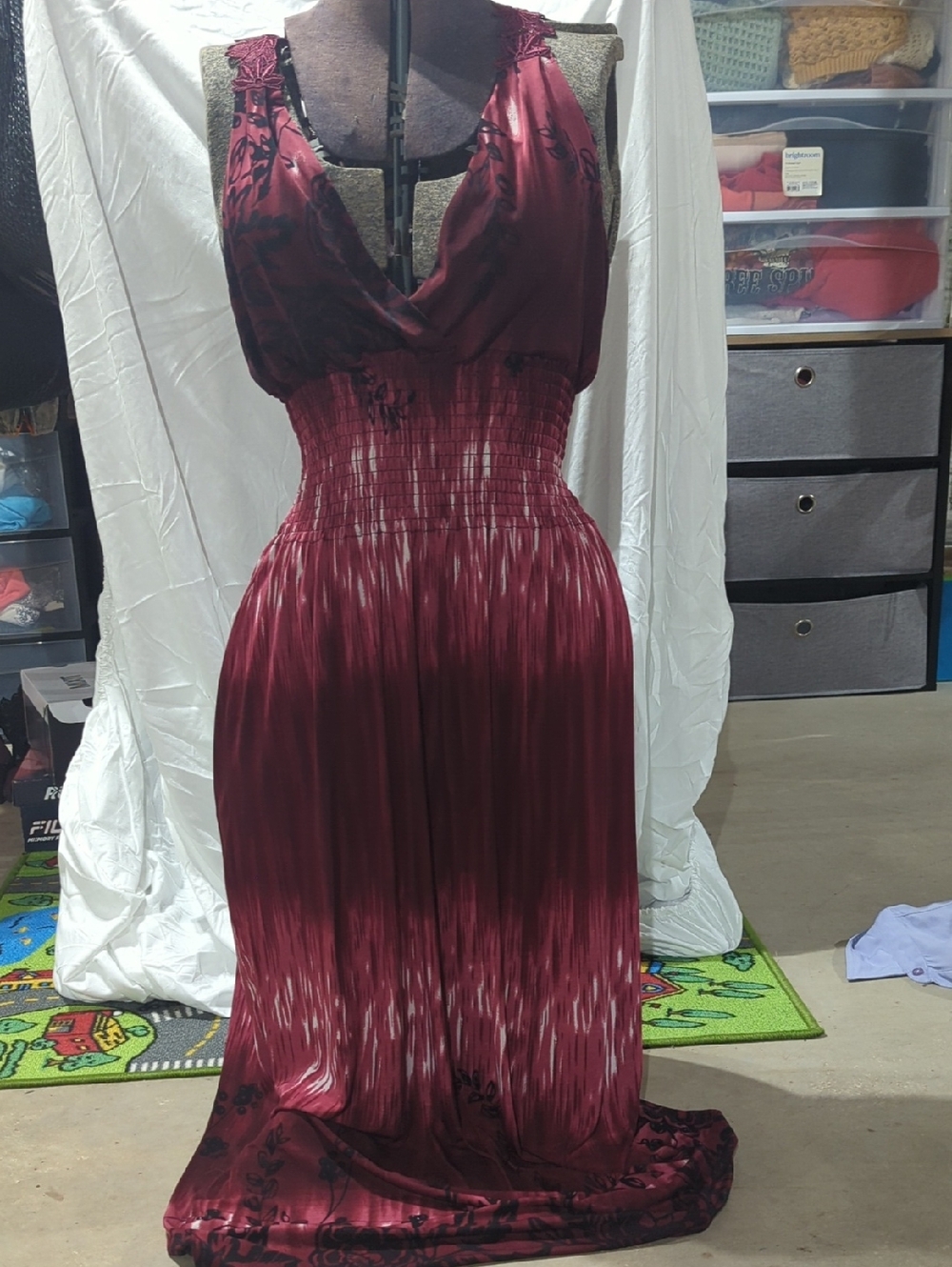 Women’s Burgundy Maxi Dress with Smocked Waist